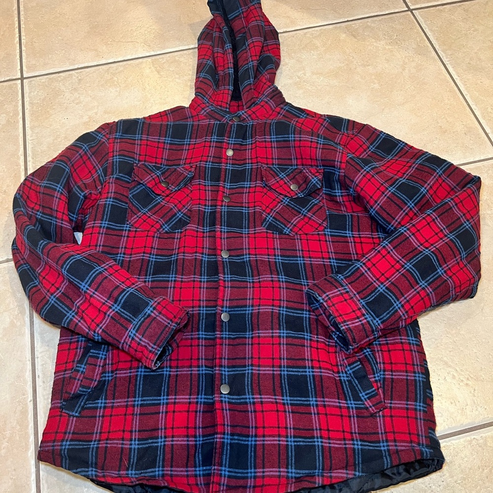 Classic Red and Black Plaid Puffer Jacket